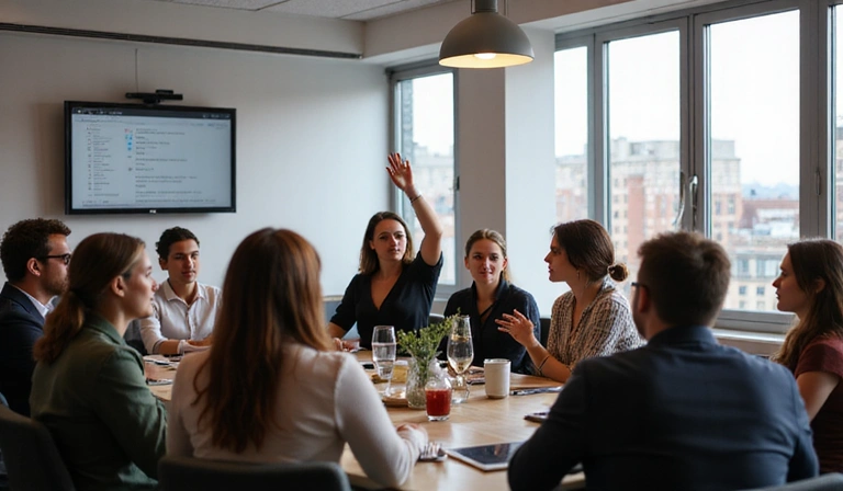 People asking questions in a conference