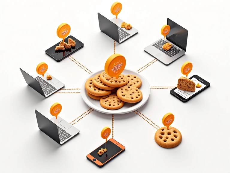 Illustration of various cookies and digital devices